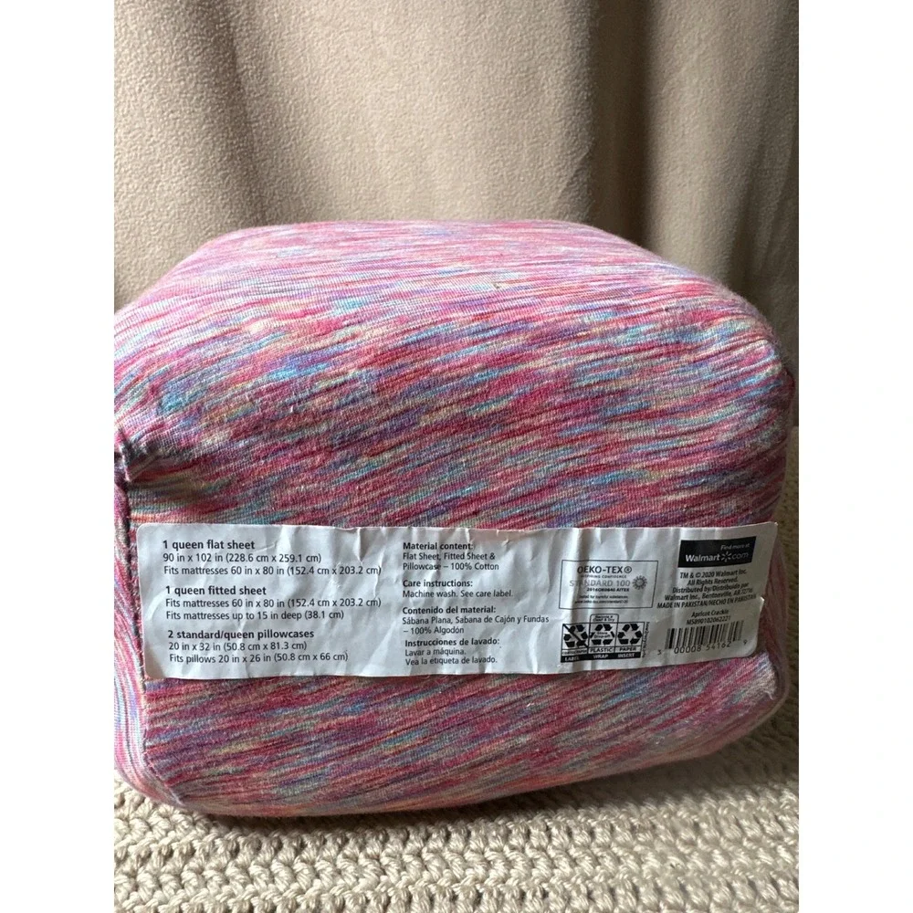 Walmart Apricot Crackle Queen Sheet Set 100% Cotton Jersey Knit 4pc Space Dye